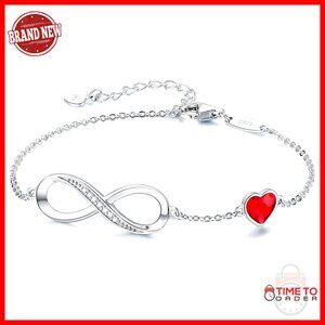 Sterling Silver Infinity Heart Charm Bracelet Adjustable Lobster Clasp Link